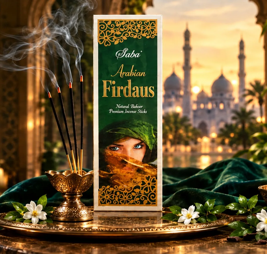 Saba Arabian Firdaus premium incense sticks box with burning sticks