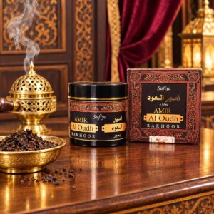 Sufiya Amir Al Oudh Bakhoor 50 g jar and box